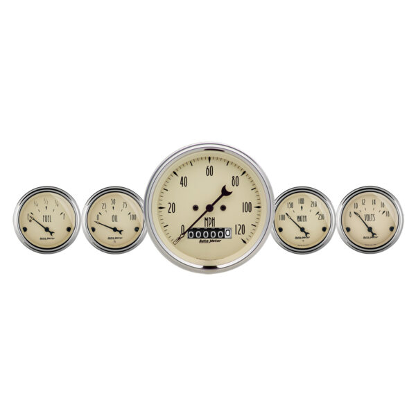 AUTOMETER 5pc Gauge Kit 3 3/8" & 2 1/16", Elec. Speedometer, Antique Beige