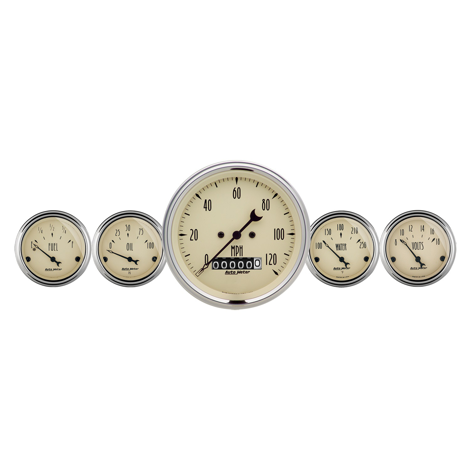 AUTOMETER 5pc Gauge Kit 3 3/8" & 2 1/16", Elec. Speedometer, Antique Beige