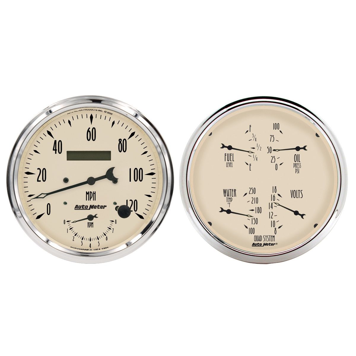 AUTOMETER Gauge Kit, 2 Pc., Quad & Tach/Speedo, 5", Antique Beige