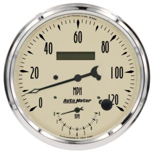 AUTOMETER Gauge, Tach/Speedo, 5", 120MPH & 8K RPM, Elec. Program., Antique Beige