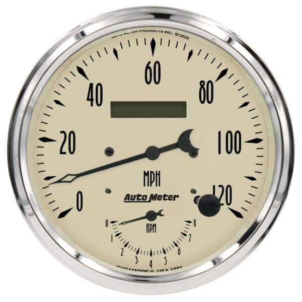 AUTOMETER Gauge, Tach/Speedo, 5", 120MPH & 8K RPM, Elec. Program., Antique Beige