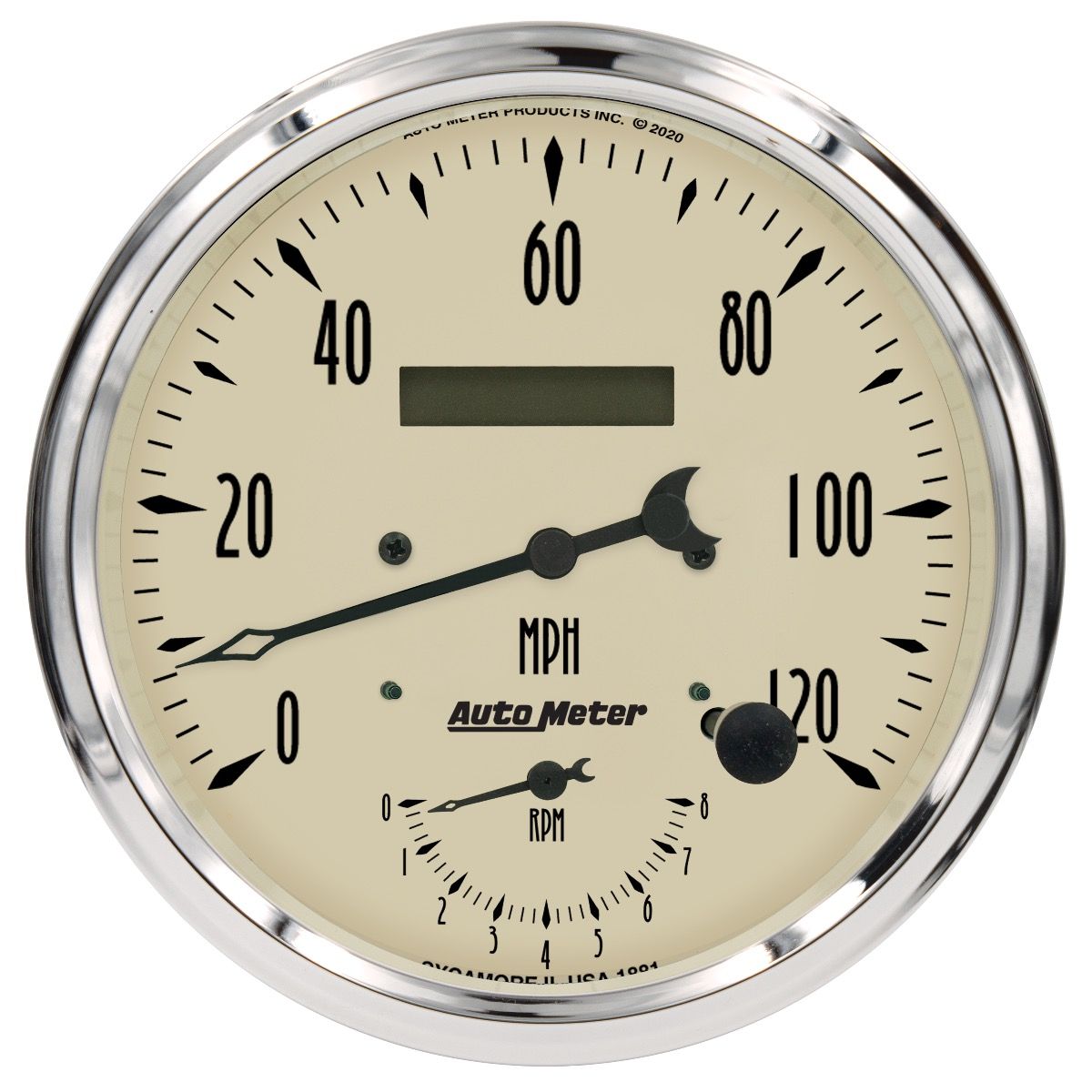 AUTOMETER Gauge, Tach/Speedo, 5", 120MPH & 8K RPM, Elec. Program., Antique Beige