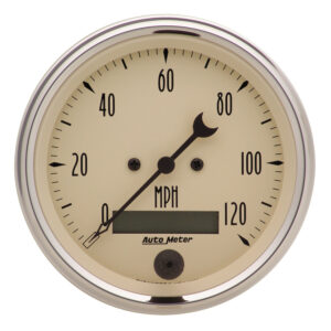 AUTOMETER Gauge, Speedo., 3 3/8", 120MPH, Elec. Prog. W/ LCD Odo, Antique Beige