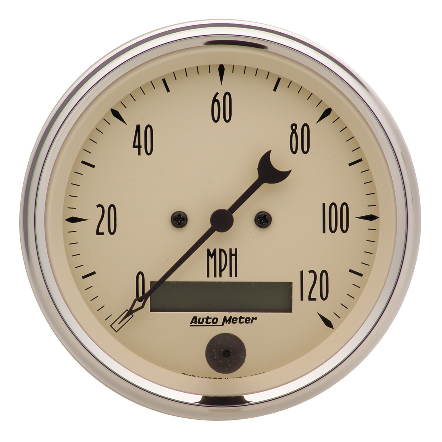 AUTOMETER Gauge, Speedo., 3 3/8", 120MPH, Elec. Prog. W/ LCD Odo, Antique Beige