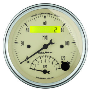 AUTOMETER Tacho/Speedo Gauge 3 3/8", 120MPH & 8K RPM, Elec. Program., Antique Beige