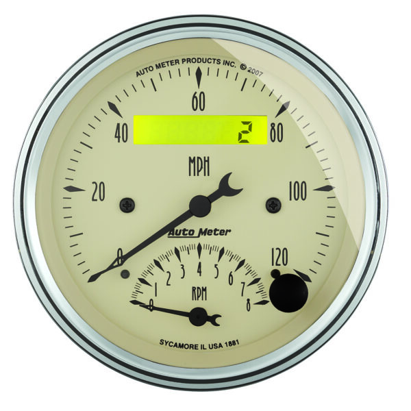 AUTOMETER 2pc Gauge Kit Quad & Tach/Speedo, 3 3/8", Antique Beige - Image 2