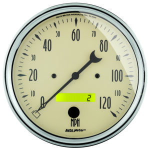 AUTOMETER Speedometer Gauge 5", 120MPH, Elec. Prog. W/ LCD Odo, Antique Beige