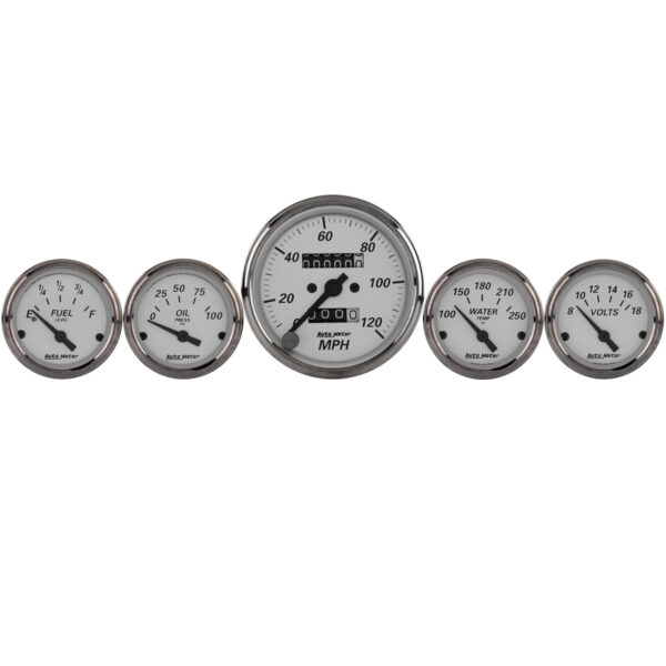 AUTOMETER 5pc Gauge Kit 3 1/8" & 2 1/16", Mech. Speedometer, American Platinum
