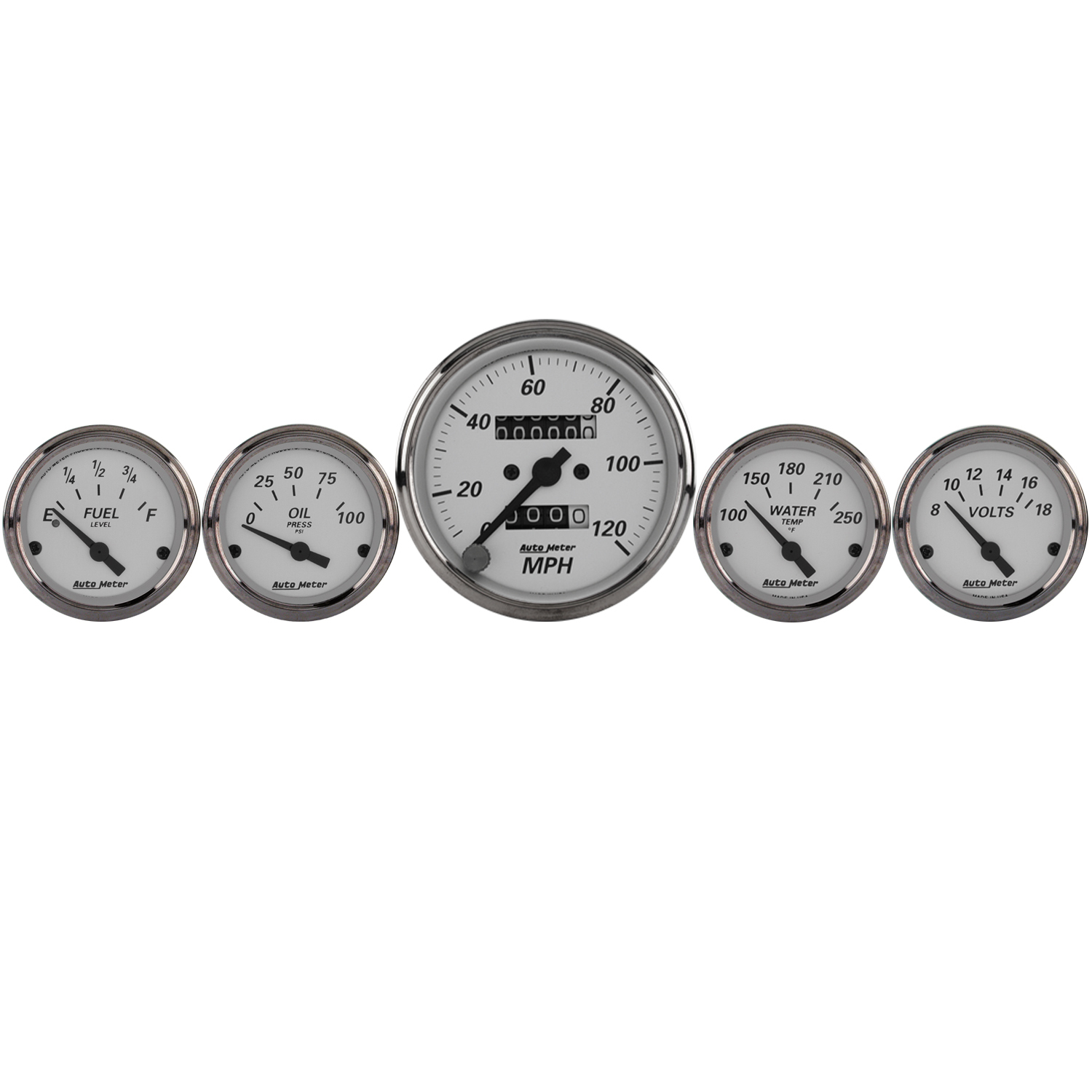 AUTOMETER 5pc Gauge Kit 3 1/8" & 2 1/16", Mech. Speedometer, American Platinum