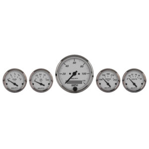 AUTOMETER 5pc Gauge Kit 3 1/8" & 2 1/16", Elec. Speedometer, American Platinum