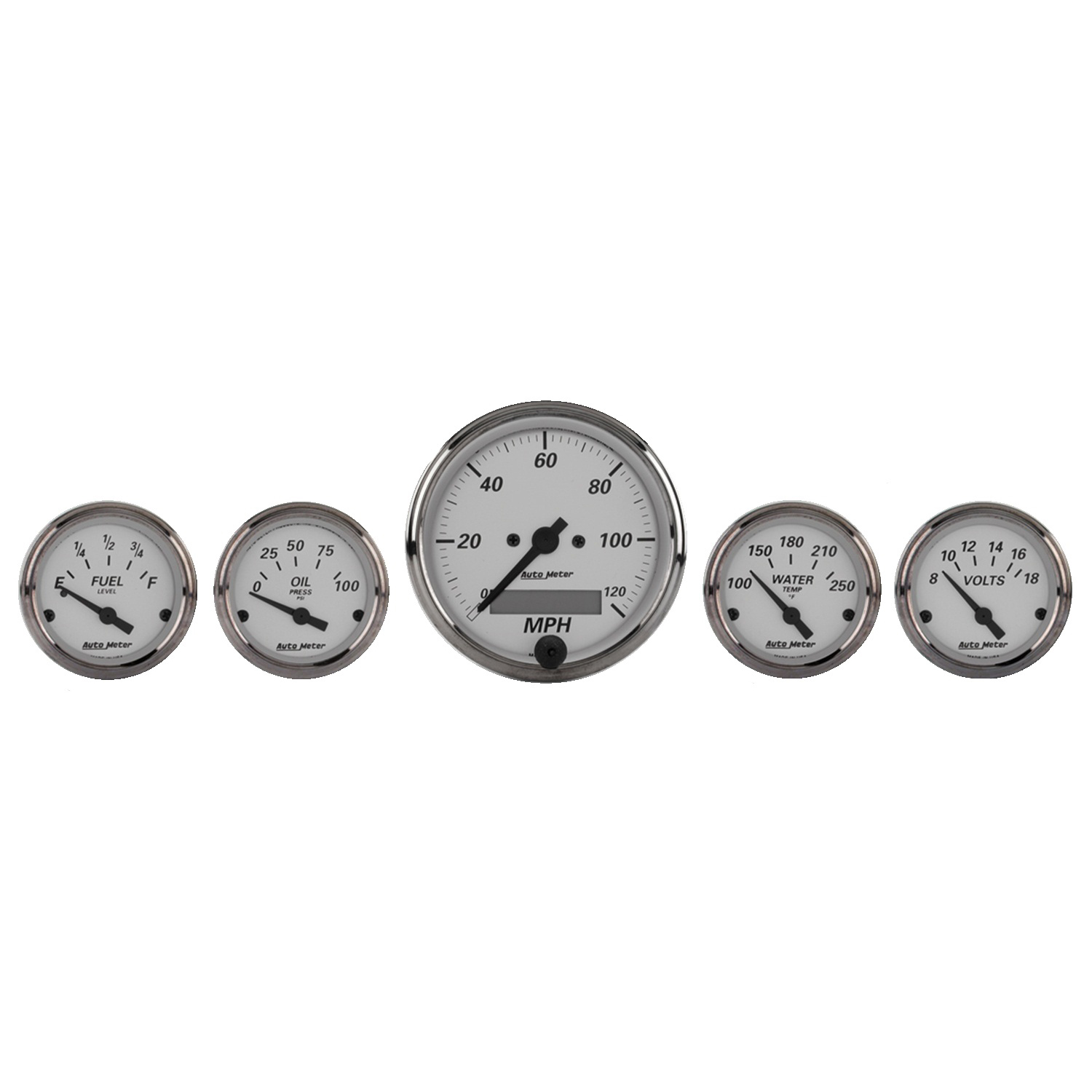 AUTOMETER 5pc Gauge Kit 3 1/8" & 2 1/16", Elec. Speedometer, American Platinum