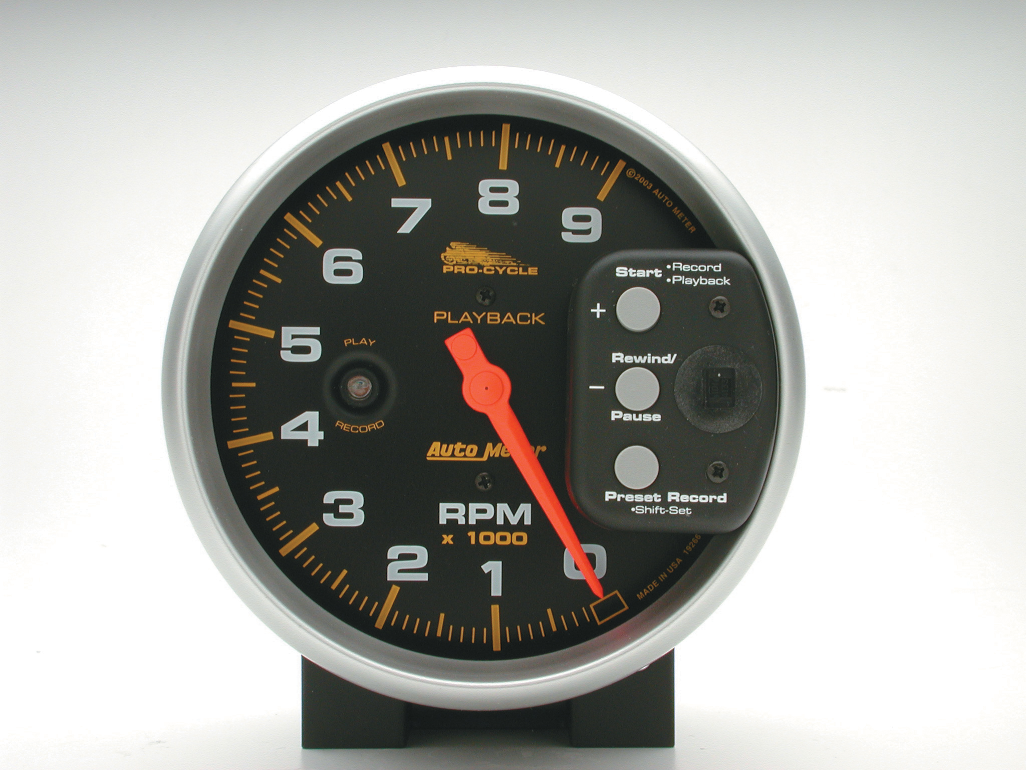 AUTOMETER Tachometer Gauge 5", 9K RPM, Pedestal W/ RPM Playback, Black, Pro-Cycle