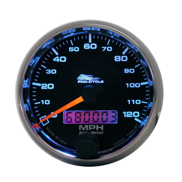 AUTOMETER Speedometer Gauge 2 5/8", 120MPH, Elec, Black, Pro-Cycle