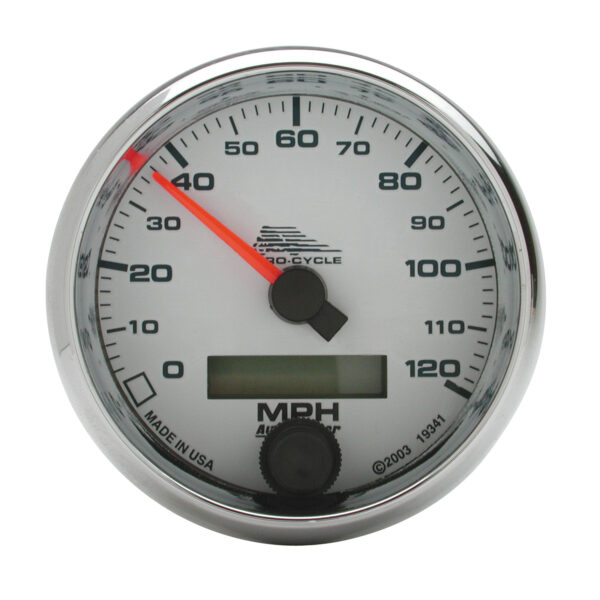 AUTOMETER Speedometer Gauge 2 5/8", 120MPH, Elec, White, Pro-Cycle