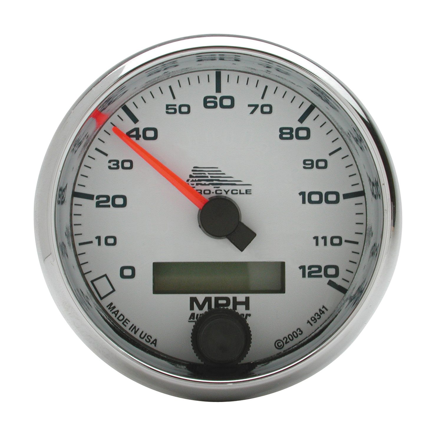 AUTOMETER Speedometer Gauge 2 5/8", 120MPH, Elec, White, Pro-Cycle