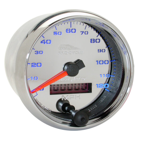 AUTOMETER Speedometer Gauge 2 5/8", 120MPH, Elec, Chrome, Pro-Cycle - Image 2