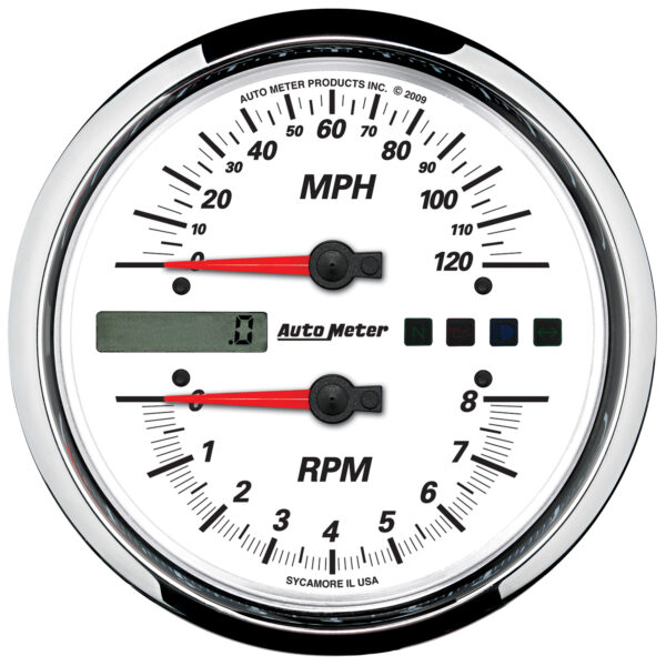 AUTOMETER Tacho/Speedo Gauge 4 1/2", 8K RPM/120MPH, White, Pro-Cycle