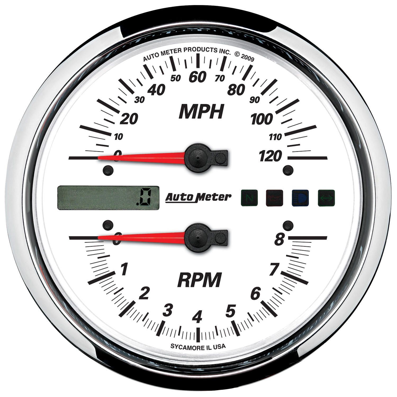 AUTOMETER Tacho/Speedo Gauge 4 1/2", 8K RPM/120MPH, White, Pro-Cycle
