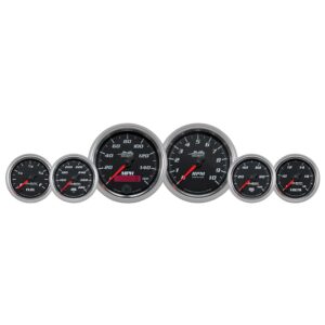 AUTOMETER Gauge Kit, 6 PC. Kit, 3 3/8" & 2 1/16", Bagger, Black, Pro-Cycle