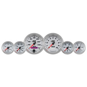 AUTOMETER Gauge Kit, 6 PC. Kit, 3 3/8" & 2 1/16", Bagger, White, Pro-Cycle