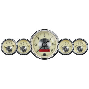 AUTOMETER 5pc Gauge Kit 3 3/8" & 2 1/16", Elec. Speedo W/LCD Odo, Prestige Antique Ivory