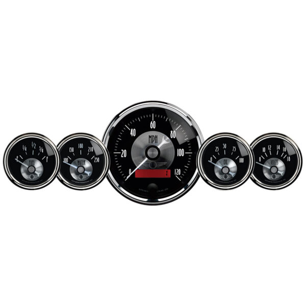 AUTOMETER Gauge Kit, 5 PC, 3 3/8" & 2 1/16", Elec Speedo W/LCD Odo, Prestige Black Diamond