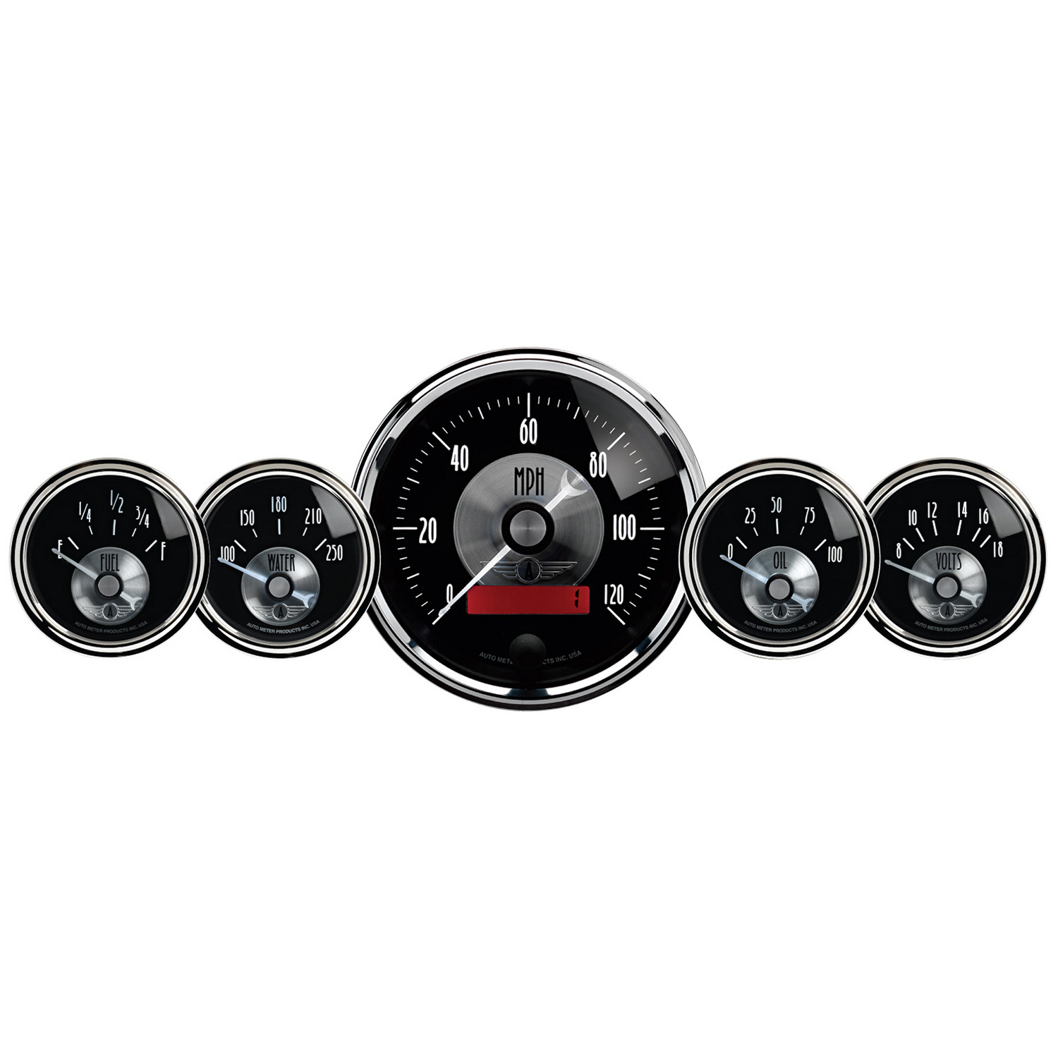 AUTOMETER Gauge Kit, 5 PC, 3 3/8" & 2 1/16", Elec Speedo W/LCD Odo, Prestige Black Diamond