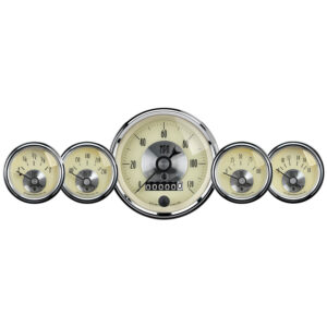AUTOMETER Gauge Kit, 5 PC, 3 3/8" & 2 1/16", Elec Speedo W/Wheel Odo, Prestige Antique Ivory