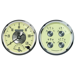 AUTOMETER 2pc Gauge Kit Quad & Tach/Speedo, 5", Prestige Antique Ivory