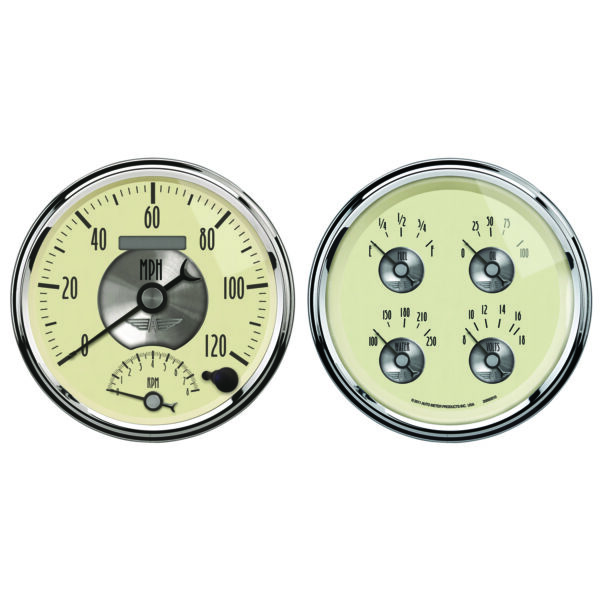 AUTOMETER 2pc Gauge Kit Quad & Tach/Speedo, 5", Prestige Antique Ivory