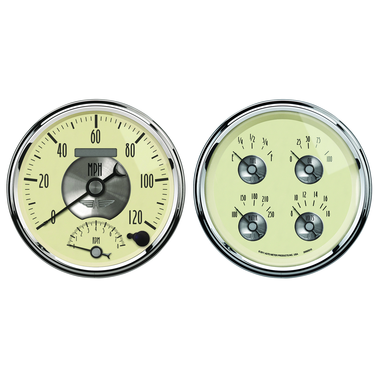 AUTOMETER 2pc Gauge Kit Quad & Tach/Speedo, 5", Prestige Antique Ivory