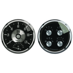 AUTOMETER 2pc Gauge Kit Quad & Tach/Speedo, 5", Prestige Black Diamond