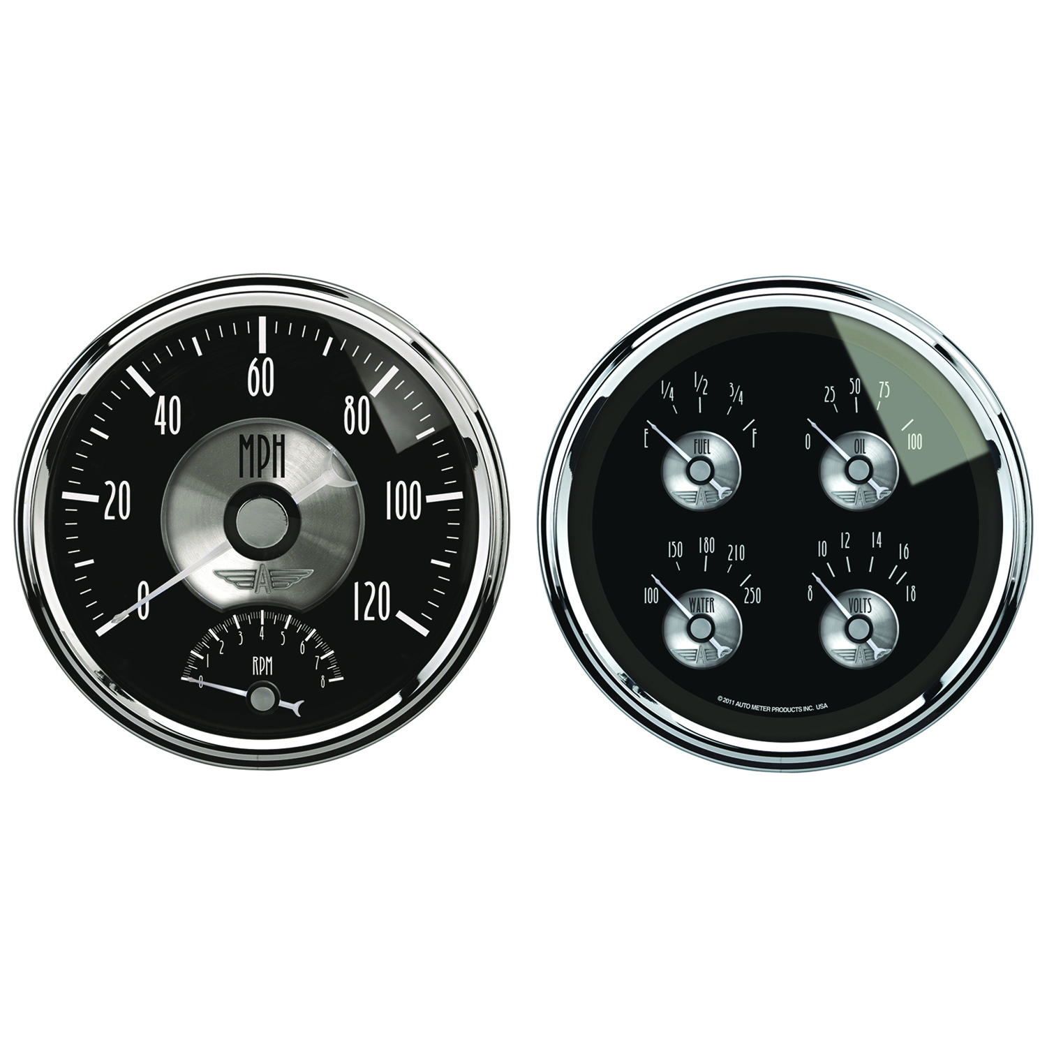 AUTOMETER 2pc Gauge Kit Quad & Tach/Speedo, 5", Prestige Black Diamond
