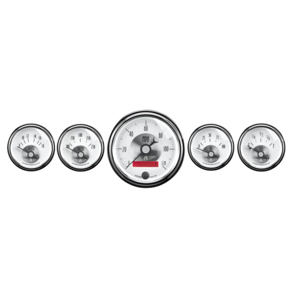 AUTOMETER 5pc Gauge Kit 3 3/8" & 2 1/16", Elec. Speedo W/ LCD Odo, Prestige Pearl