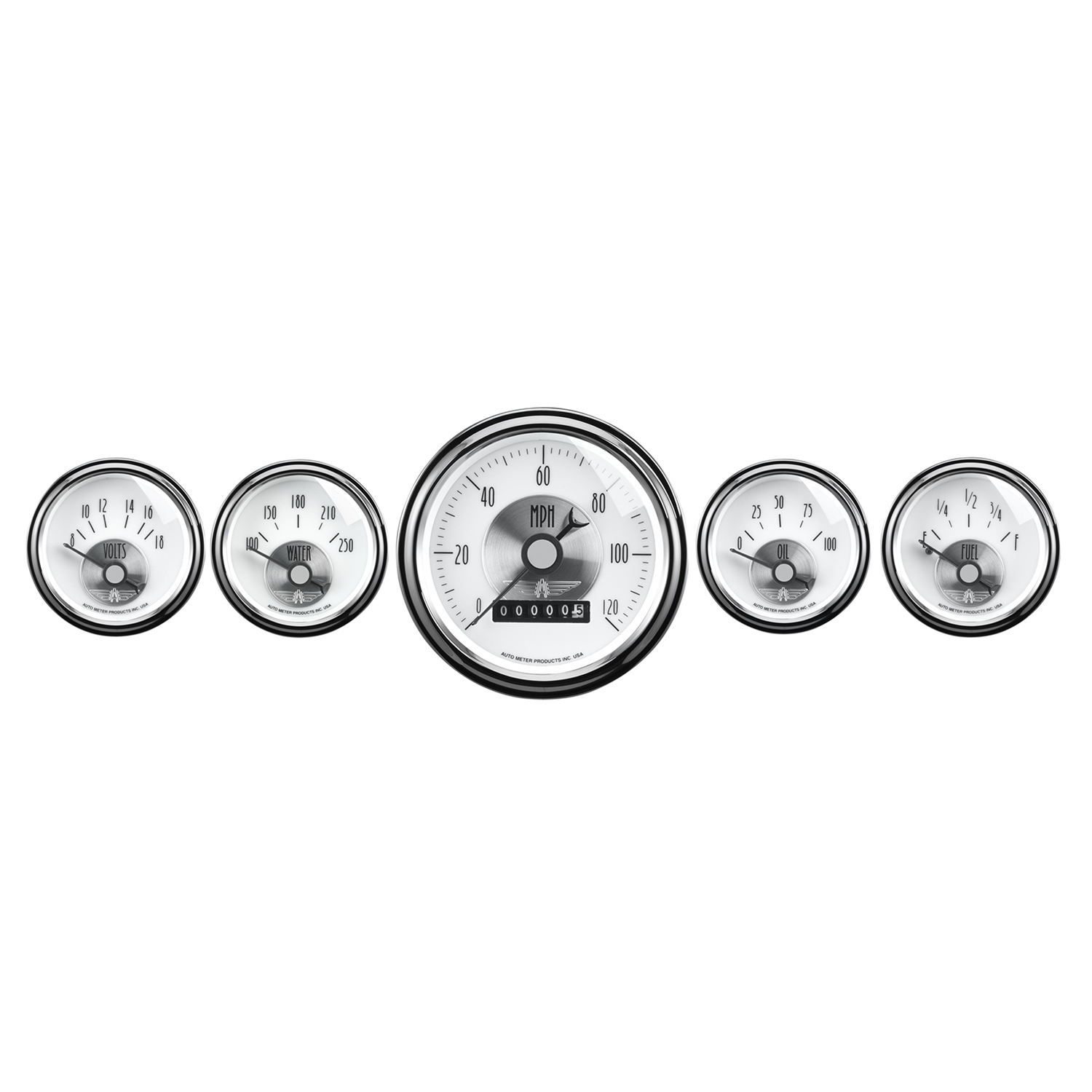 AUTOMETER 5pc Gauge Kit 3 3/8" & 2 1/16", Elec. Speedo W/ Wheel Odo, Prestige Pearl