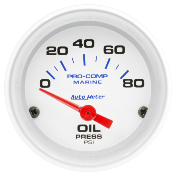 AUTOMETER Oil Pressure Gauge 2 1/16", 80PSI, Electric, Marine White