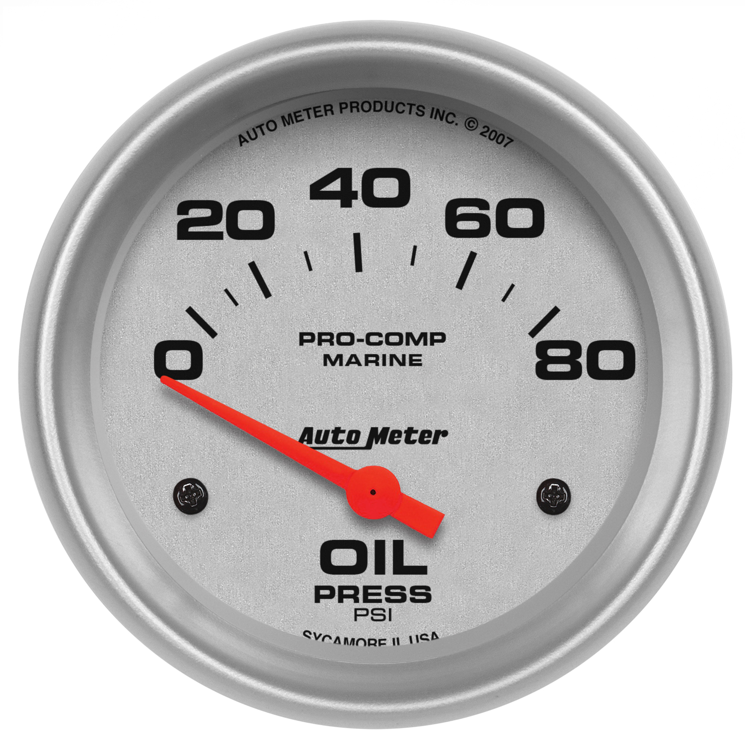 AUTOMETER Oil Pressure Gauge 2 5/8", 80PSI, Electric, Marine Silver