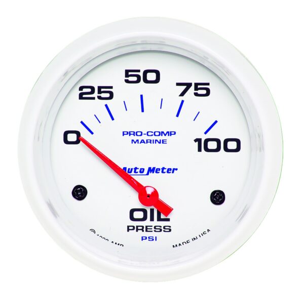 AUTOMETER Oil Pressure Gauge 2 5/8", 100PSI, Electric, Marine White