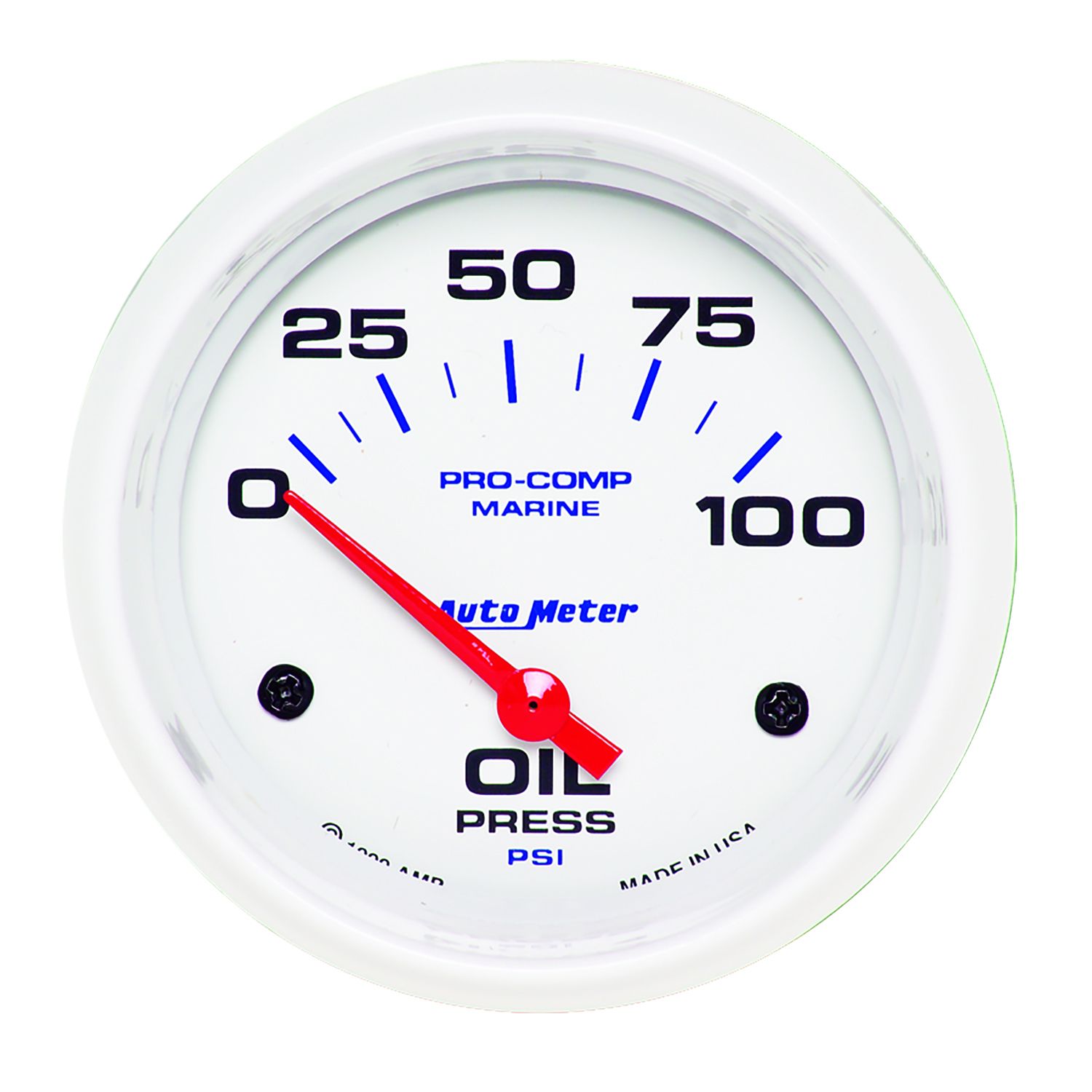AUTOMETER Oil Pressure Gauge 2 5/8", 100PSI, Electric, Marine White