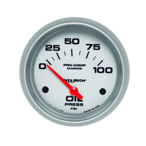 AUTOMETER Oil Pressure Gauge 2 5/8", 100PSI, Electric, Marine Silver