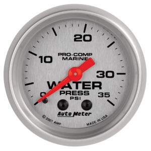 AUTOMETER Water Pressure Gauge 2 1/16", 35PSI, Mechanical, Marine Silver