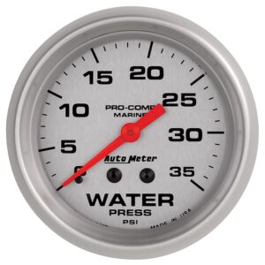 AUTOMETER Water Pressure Gauge 2 5/8", 35PSI, Mechanical, Marine Silver