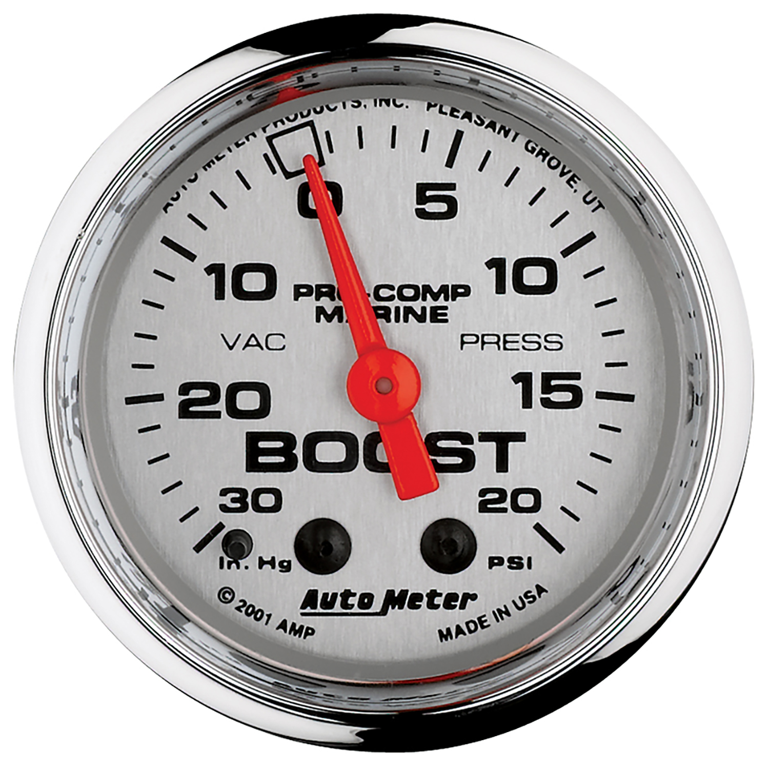 AUTOMETER Vacuum/Boost Gauge 2 1/16", 30Inhg-20PSI, Mechanical, Marine Chrome