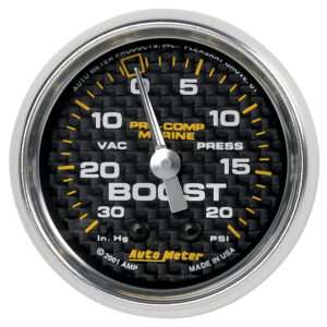 AUTOMETER Vacuum/Boost Gauge 2 1/16", 30Inhg-20PSI, Mechanical, Marine Carbon Fibre