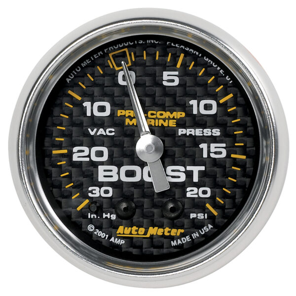 AUTOMETER Vacuum/Boost Gauge 2 1/16", 30Inhg-20PSI, Mechanical, Marine Carbon Fibre