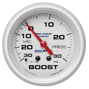 AUTOMETER Vacuum/Boost Gauge 2 5/8", 30Inhg-30PSI, Mechanical, Marine White