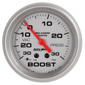 AUTOMETER Vacuum/Boost Gauge 2 5/8", 30Inhg-30PSI, Mechanical, Marine Silver