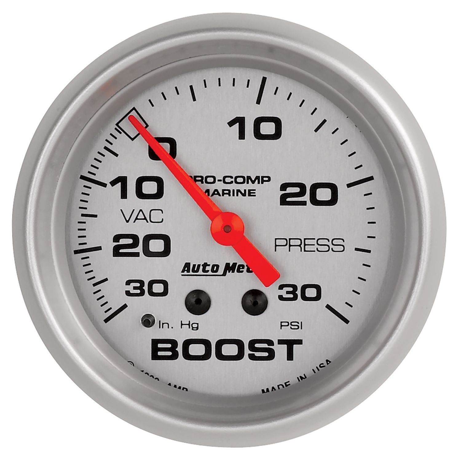 AUTOMETER Vacuum/Boost Gauge 2 5/8", 30Inhg-30PSI, Mechanical, Marine Silver