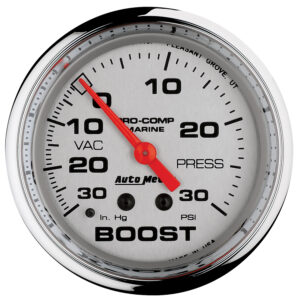AUTOMETER Vacuum/Boost Gauge 2 5/8", 30Inhg-30PSI, Mechanical, Marine Chrome
