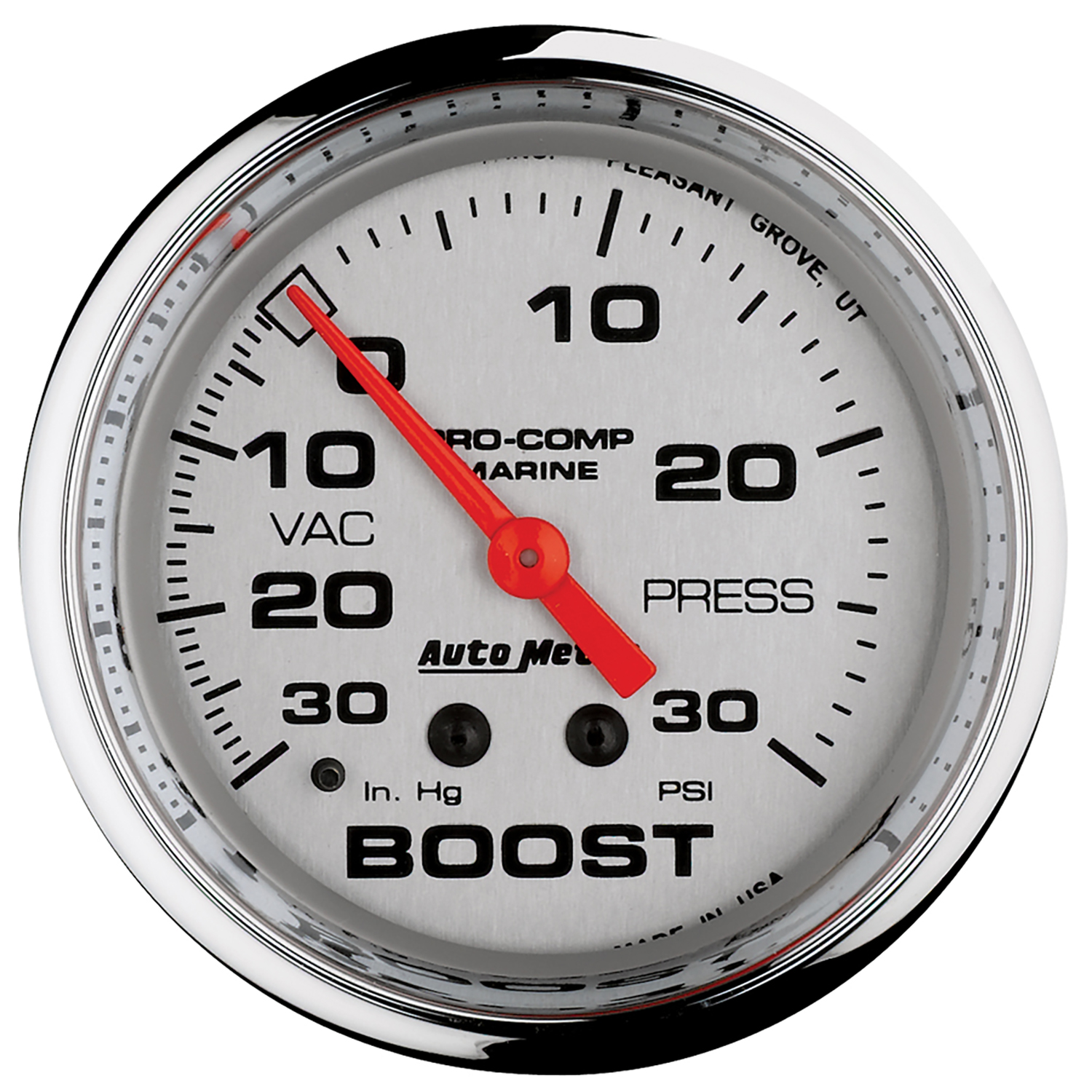 AUTOMETER Vacuum/Boost Gauge 2 5/8", 30Inhg-30PSI, Mechanical, Marine Chrome